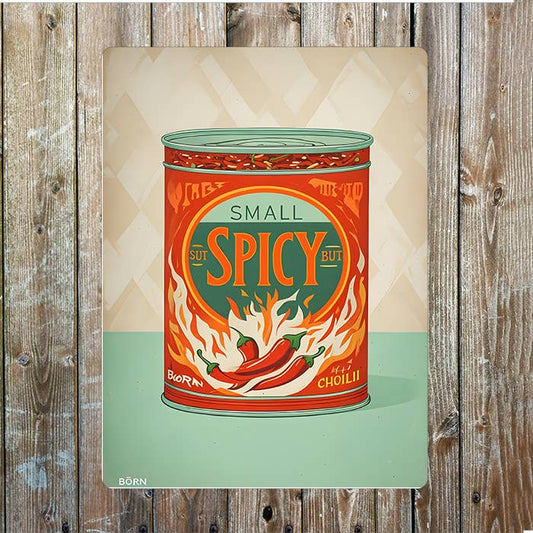 Vintage Can Filled With Spicy Chilli | Metal Sign Plaque
