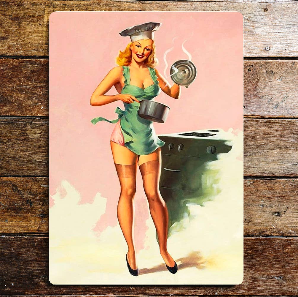 Pin Up Girl Kitchen Chef Metal Personalised Sign