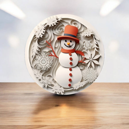Frosty Snowman Red Christmas Decoration Circle Metal Sign