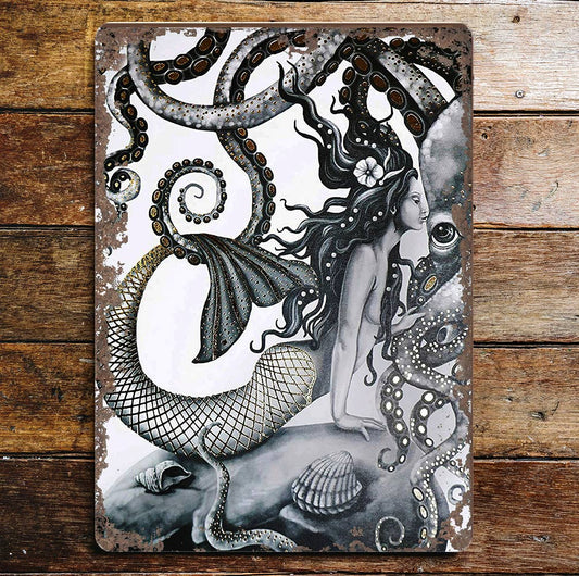 Mermaid Octopus | Metal Sign Plaque Sea Bathroom