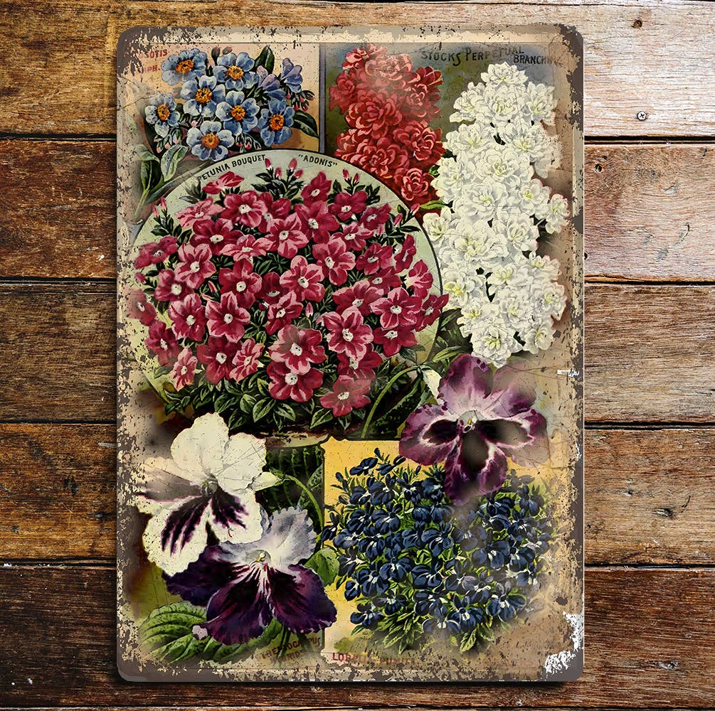 Vintage Seed Botanical Flower  | Metal Wall Sign Plaque