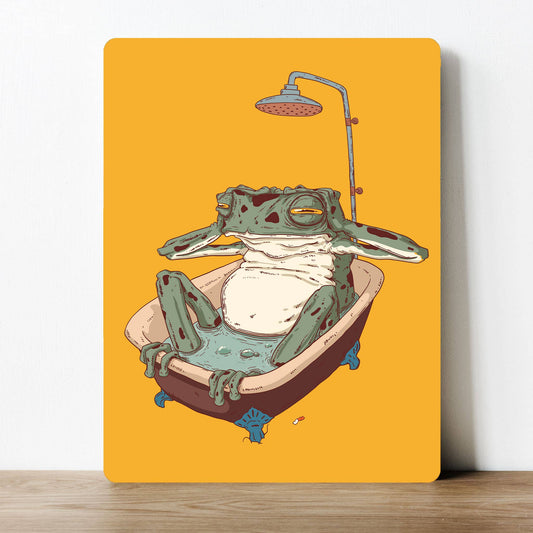 Frog in bath Cartoon | Metal Sign Plaque
