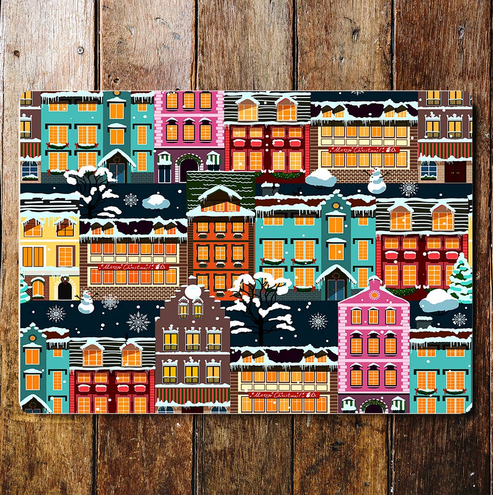 Coloured Houses Street Christmas Snow | Metal Sign Plaque