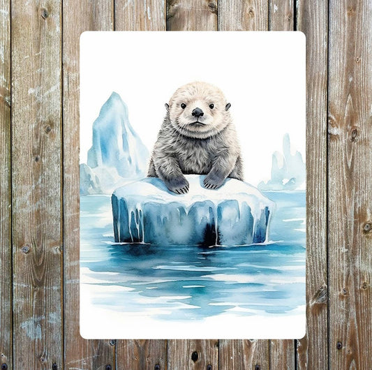 Watercolour Sea Otter Puppy Decor | Metal Sign Plaque