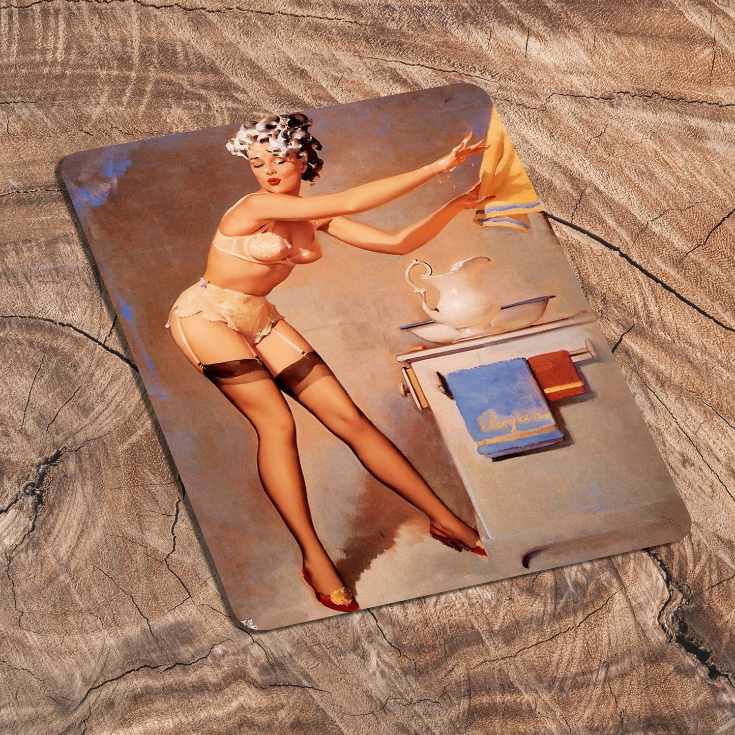 Pin Up Girl In Bathroom Metal Personalised Art Wall Sign