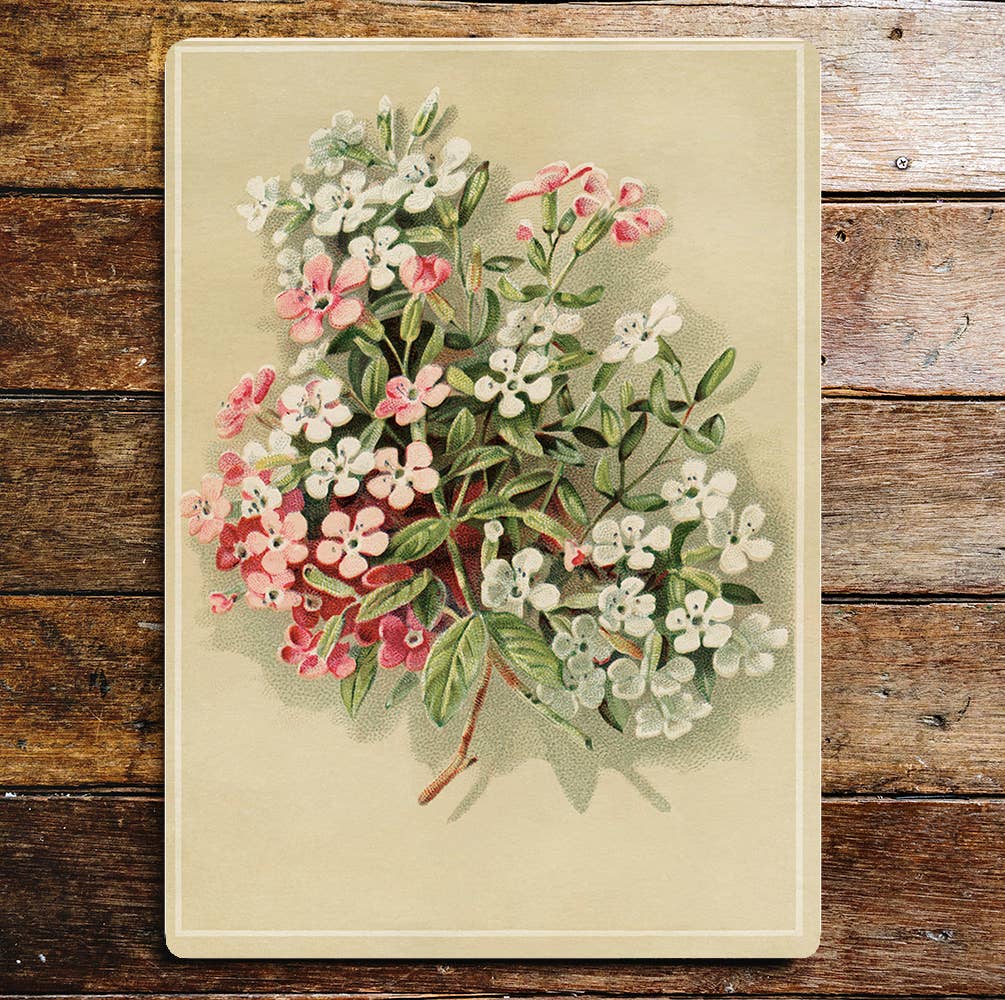 Pink And White Flowers Green Foliage Metal Wall Sign