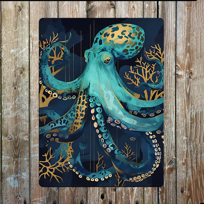 Vibrant Abstract Octopus Sea Nautical | Metal Sign Plaque