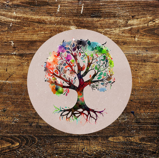 Tree Rainbow Stained Glass Mural affect Circle Metal Sign 2