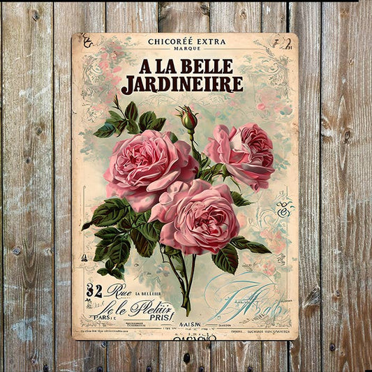 Vintage Blooming Bouquet Pink Rose Aged | Metal Sign Plaque