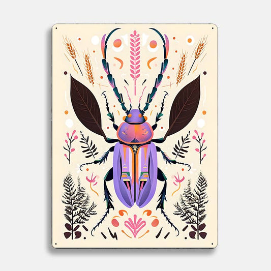 Beetle Purple Botanical scandinavian folk | Metal Sign Plaque