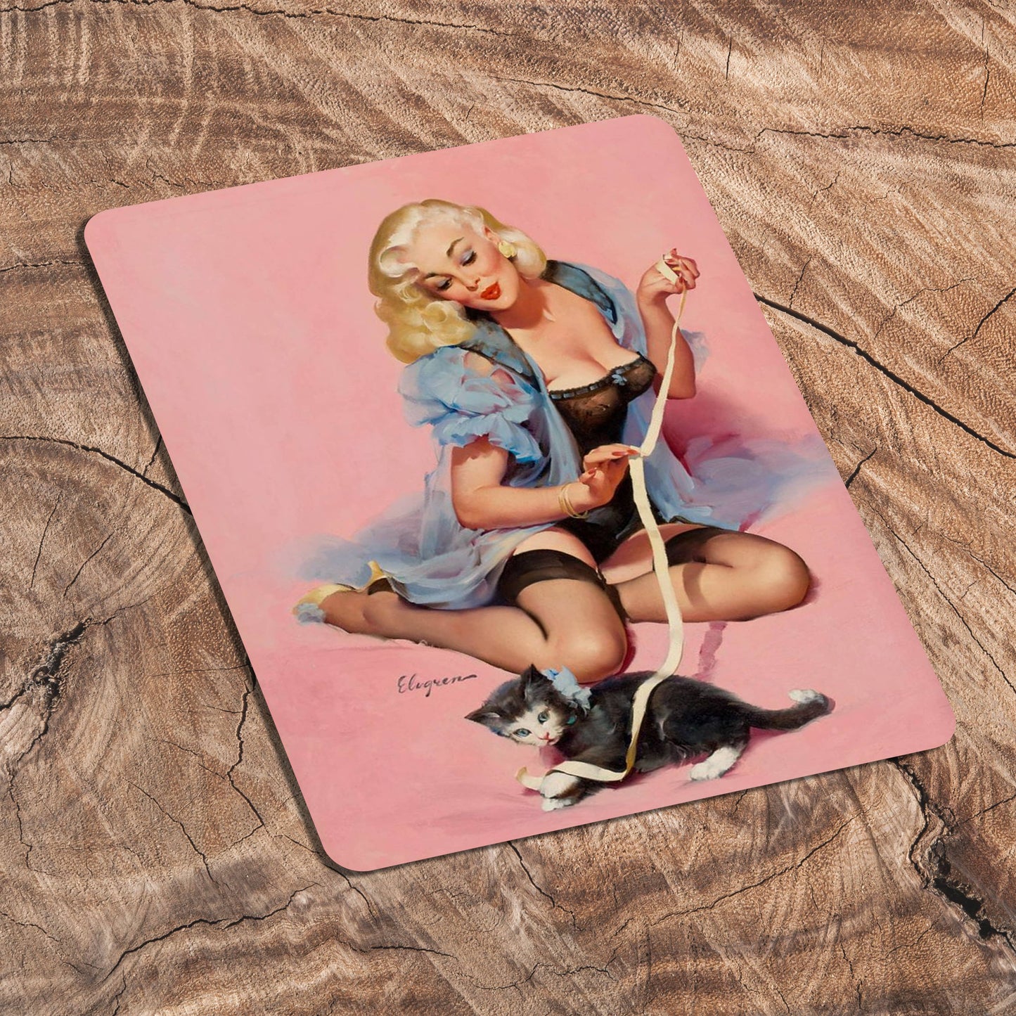Pin Up Girl Pink Kitten Metal Personalised Art Wall Sign