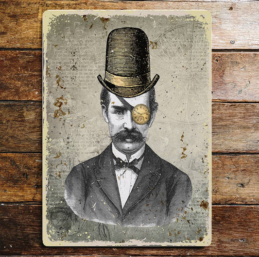 Vintage Gentleman Top Hat Pocket Watch Eye | Metal Sign Plaque