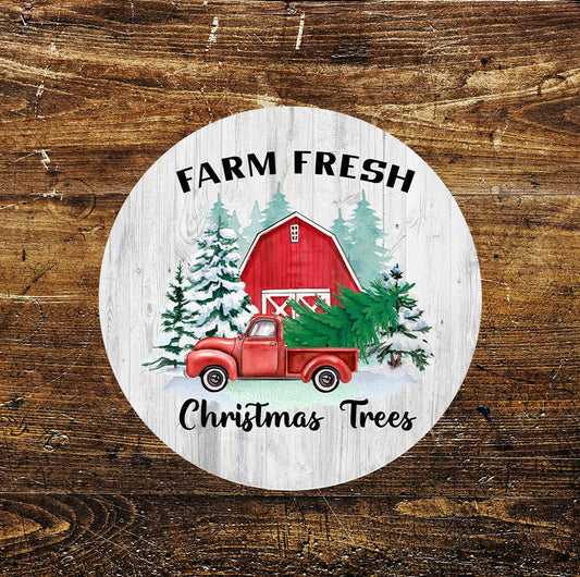 Christmas Tree Farm Retail Notice Circle Metal Sign
