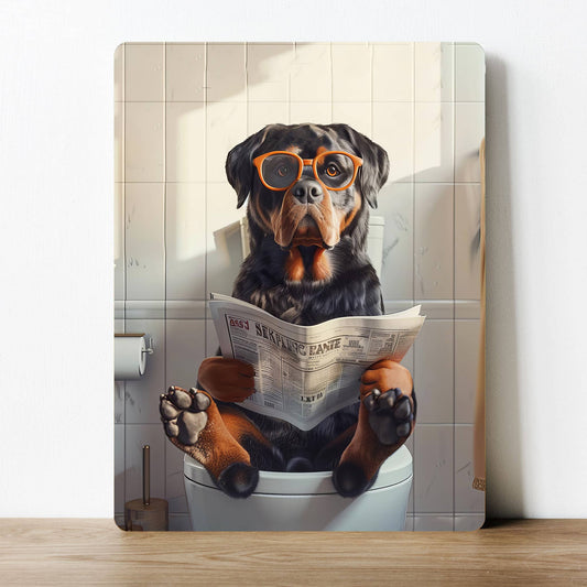 Rottweiler On Toilet Funny Bathroom Metal Sign Plaque