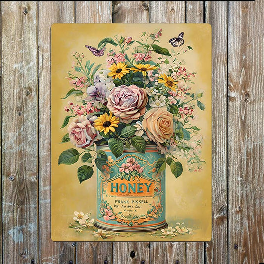 Vintage Floral Honey Can | Kitchen | Metal Sign Plaque
