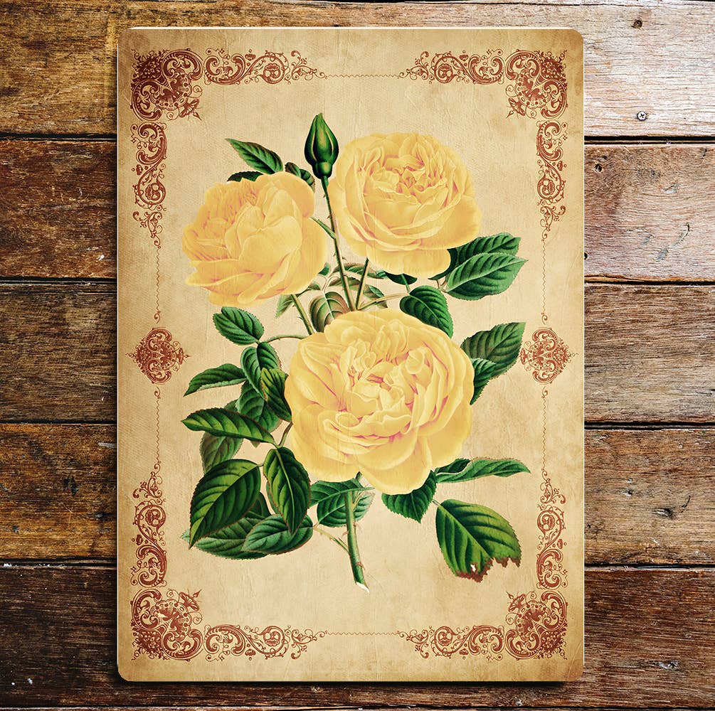 Yellow Rose Stems Card Vintage  | Metal Sign Plaque